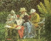 Laurits Tuxen kunstnerens anden hustru med nina og yvonne i haven pa skagen France oil painting reproduction